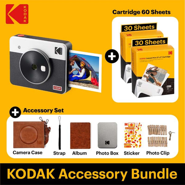 Kodak Mini Shot 3 Retro White Instant Camera and Printer Cartridge + Accessory Bundle