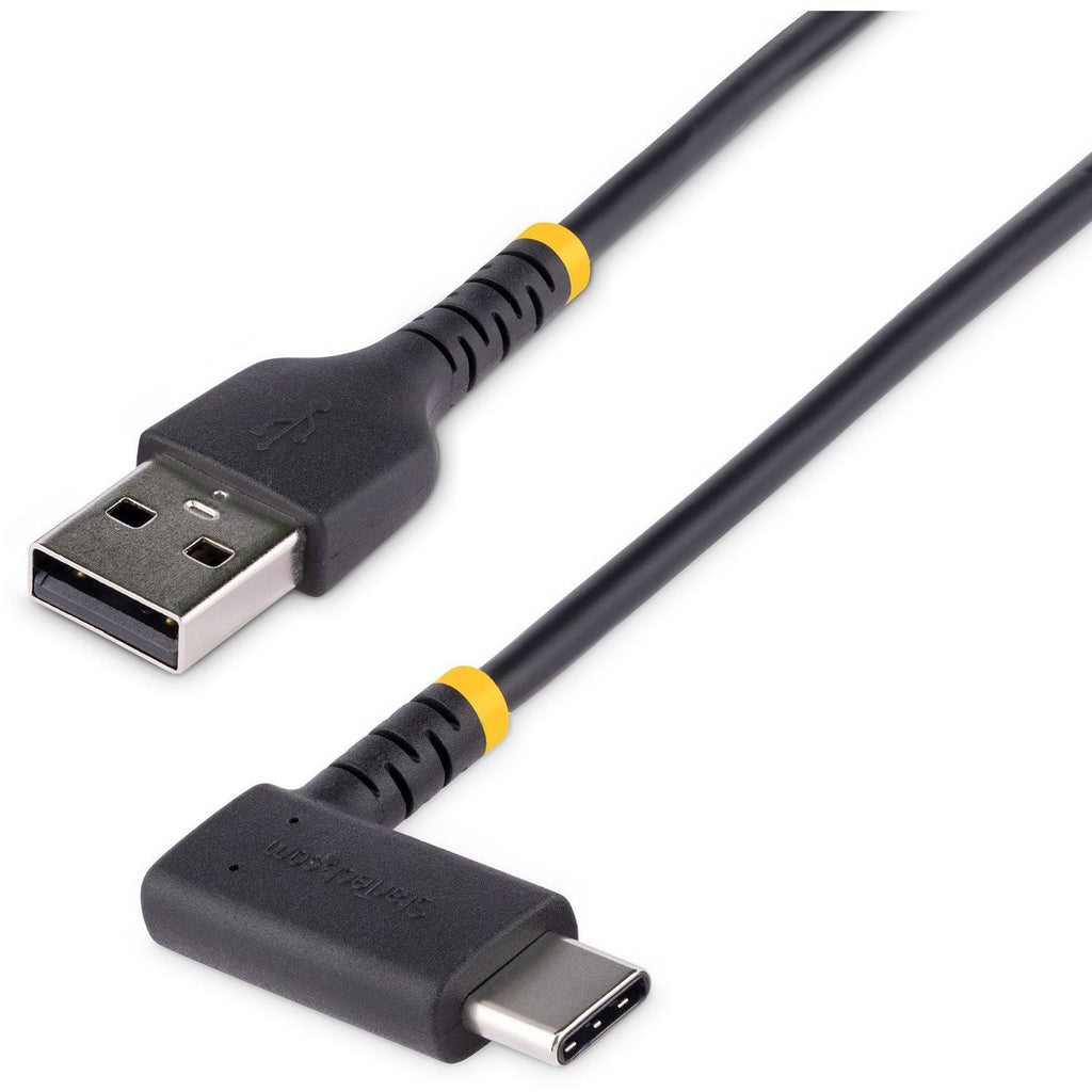 StarTech 12in (30cm) USB A 2.0 to USB-C Right Angle Cable, Rugged, Black