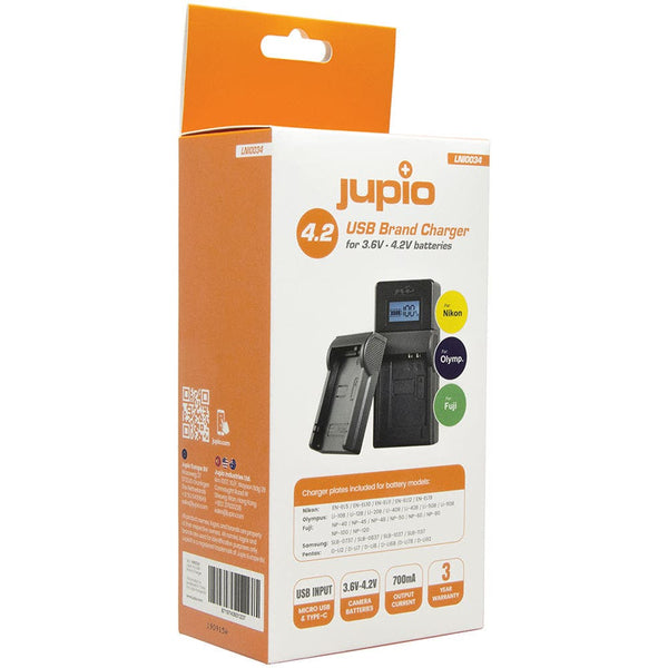 Jupio USB Charger Kit for Select FUJIFILM, Nikon, Olympus, Pentax, and Samsung Batteries (3.6 to 4.2V)