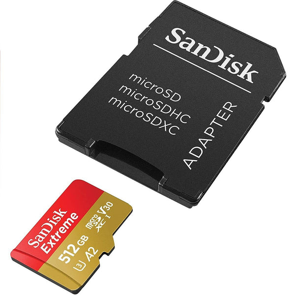 SanDisk Extreme microSDXC, SQXA1 512GB V30 U3 C10 A2 UHS-I (160MB/s R, 90MB/s) SD Adaptor