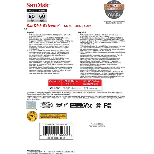 SanDisk 256GB Extreme SDXC UHS-I card 