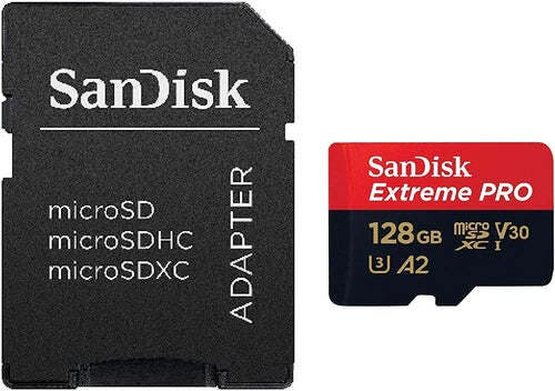 SanDisk Extreme Pro microSDXC UHS-I V30, U3, C10 128gb Card 200MB/s Read, 90MB/s Write
