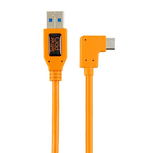 Tether Tools 50cm Tetherpro USB 3.0 to USB-C Right Angle Adapter Pigtail Cable (High-Visibilty Orange)