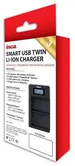 INCA Charger USB Twin CANON LP-E6N USB cord & input Micro&Type C port LCD/Powerbank - Black