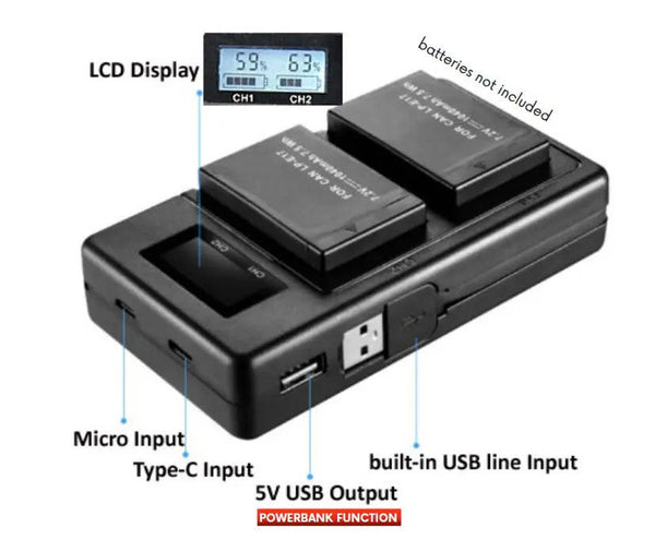 INCA Charger USB Twin SONY NP-F970 int USB cord input Micro & Type C port LCD / Powerbank