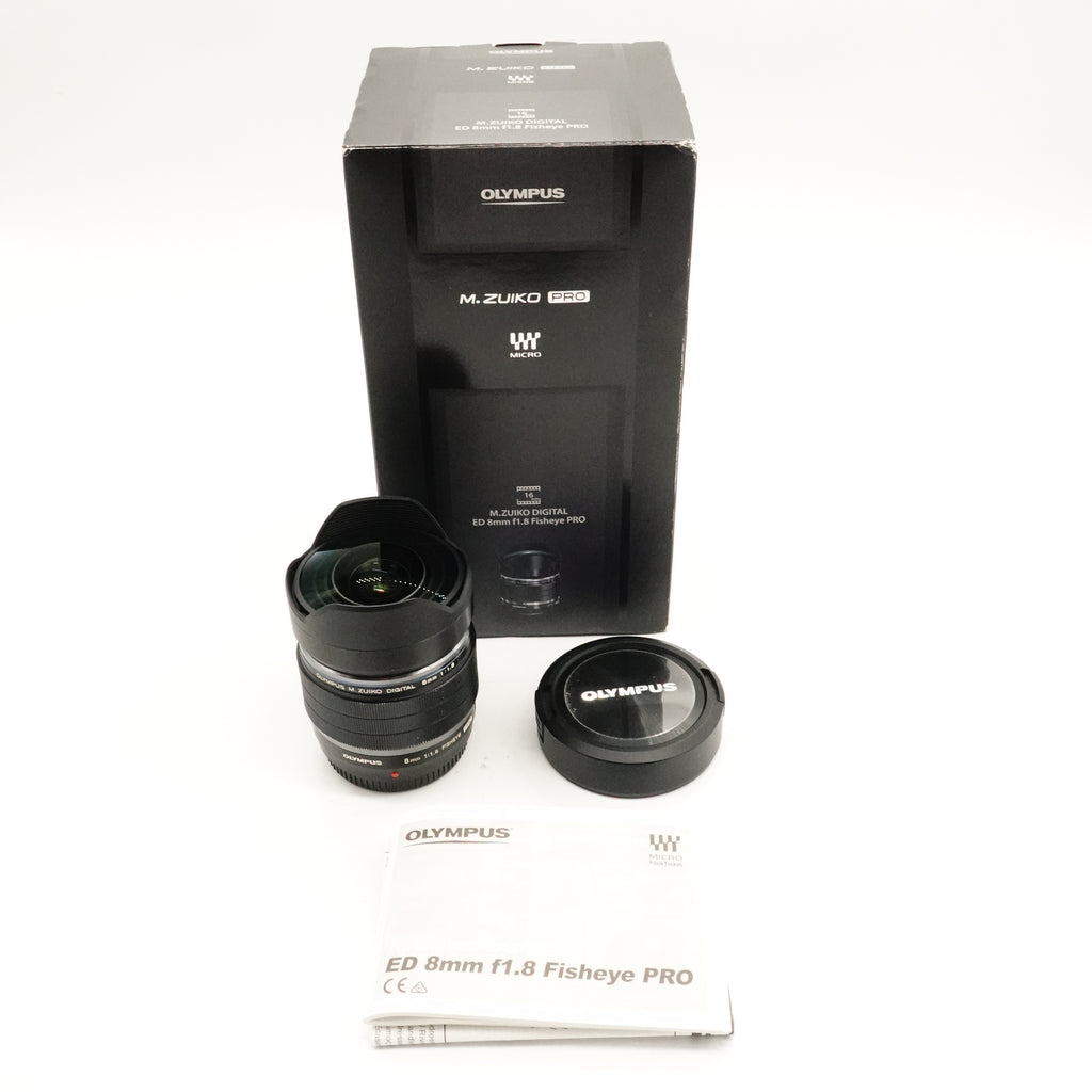 Pre-Owned Olympus M.Zuiko Digital ED 8mm f/1.8 Fisheye Pro With Box, Built in Hood, Caps & Manual SN: 347004730 (Second Hand)