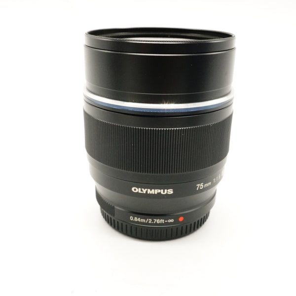 Pre-Owned Olympus 75mm F1.8 m4/3 Black With Hoya HD UV and JJC Boxed with Lens, Hood & Caps SN: 344016939 (Second Hand)