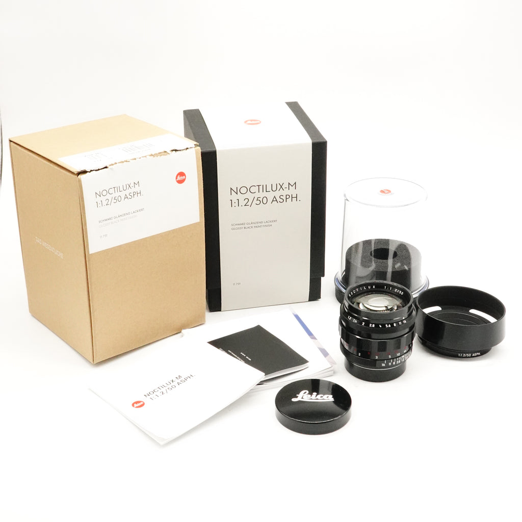 Pre-Owned Leica Noctilux-M 50mm f/1.2 ASPH Lens Glossy Black Boxed As New, Hood, Caps, Case SN: 4945504 (Second Hand)