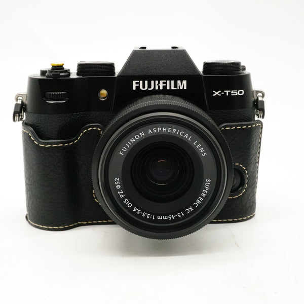 Pre-Owned Fujifilm X-T50 Black + XC 15-45mm f/3.5-6.3 Lens With Box, Strap, Leather Half Case, Body Cap, F&R Lens Caps SN: 5C061350 (Second Hand)