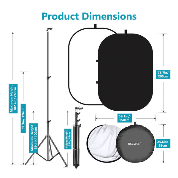 NEEWER 150x200cm (Black & White) 2-in-1 Double Sided Collapsible Backdrop with Light Stand Kit