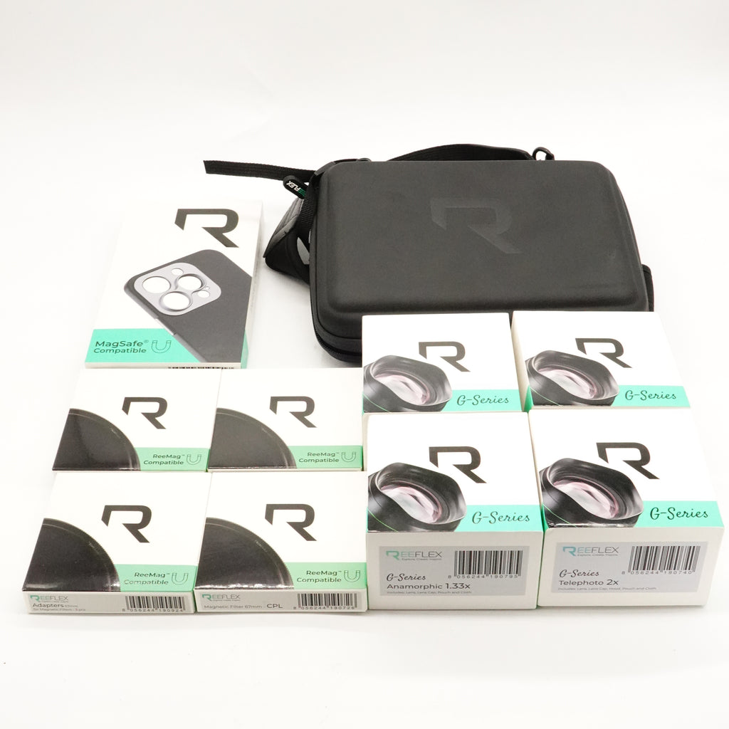 Pre-Owned Reeflex iPhone 15 Pro Max Photography Kit - Case, 67mm Filter Adaper, ND8, ND16, CPL, Anamorphic 1.33x, Wide Angle 110°, Telephoto 2x, Macro 10x Lenses (Second Hand)