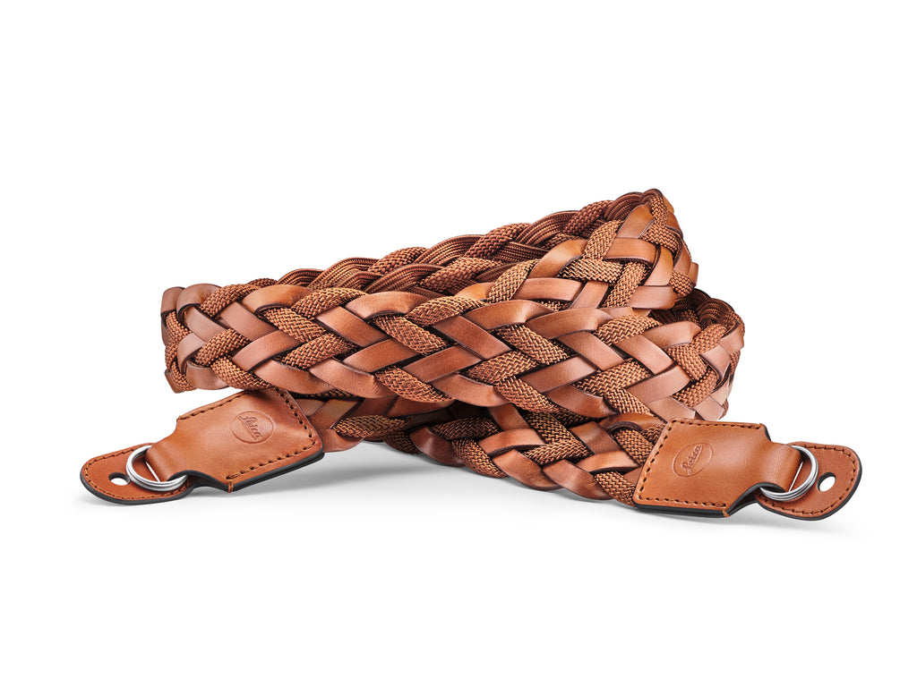 Leica Carrying Strap, Flat Braided Rayon & Leather, Cognac