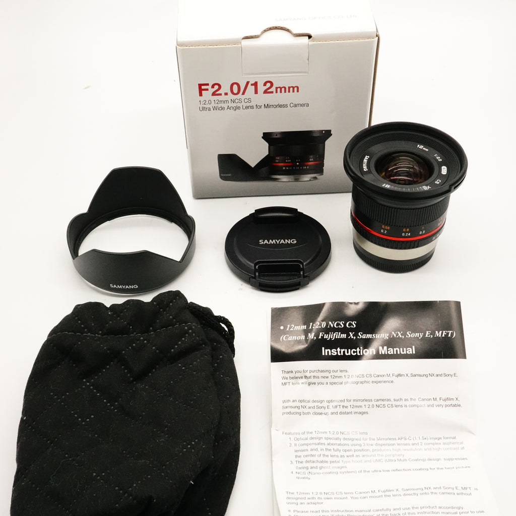 Pre-Owned Samyang 12mm F2.0 NCS CS Fuji X Mount Lens - Black, SN: BIP21137 (Second Hand)