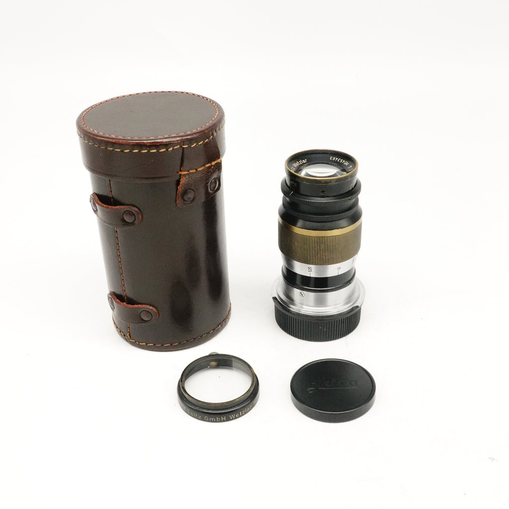 Pre-Owned Leica  9cm Elmar Screw Lens, With M Adapter, Case, F&R Caps, UV Filter SN: 453463 (Second Hand)