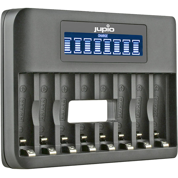 Jupio 8-Slot USB Octo Charger with LCD for Rechargeable AA and AAA Batteries