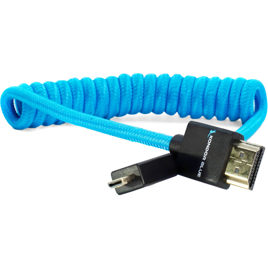 Kondor Blue Coiled Micro HDMI to HDMI Blue Cable - 30cm to 60cm