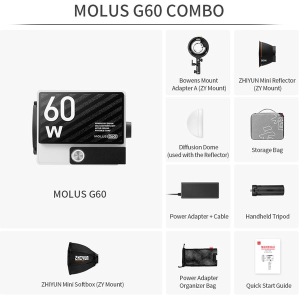 Zhiyun MOLUS G60 Bi-Color Pocket COB Monolight (Combo Kit)