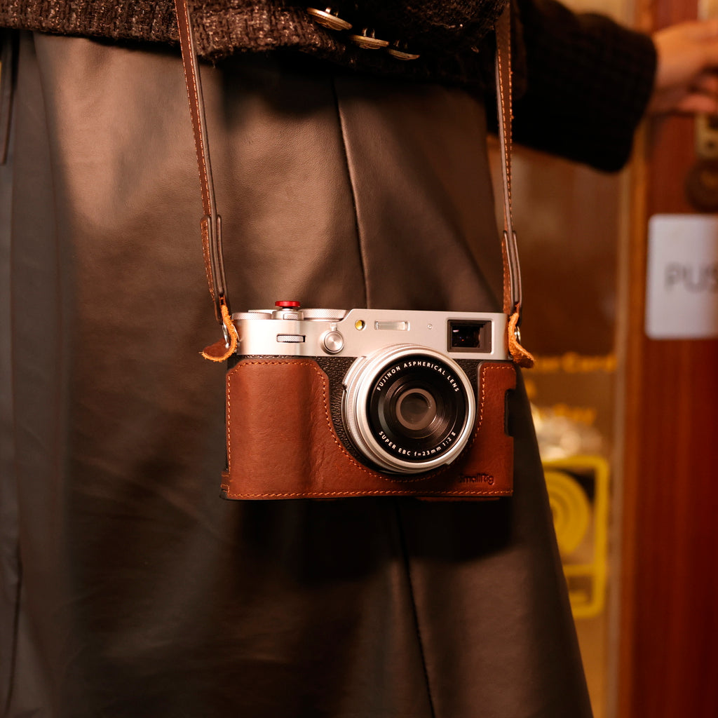 Handmade Genuine Leather Half Body camera stand for camera for Fujifilm X100V, X00F, XD100S, and X1000T Handmade Genuine Leather Half Body camera stand for camera for Fujifilm X100V, X00F, XD100S, and X1000T