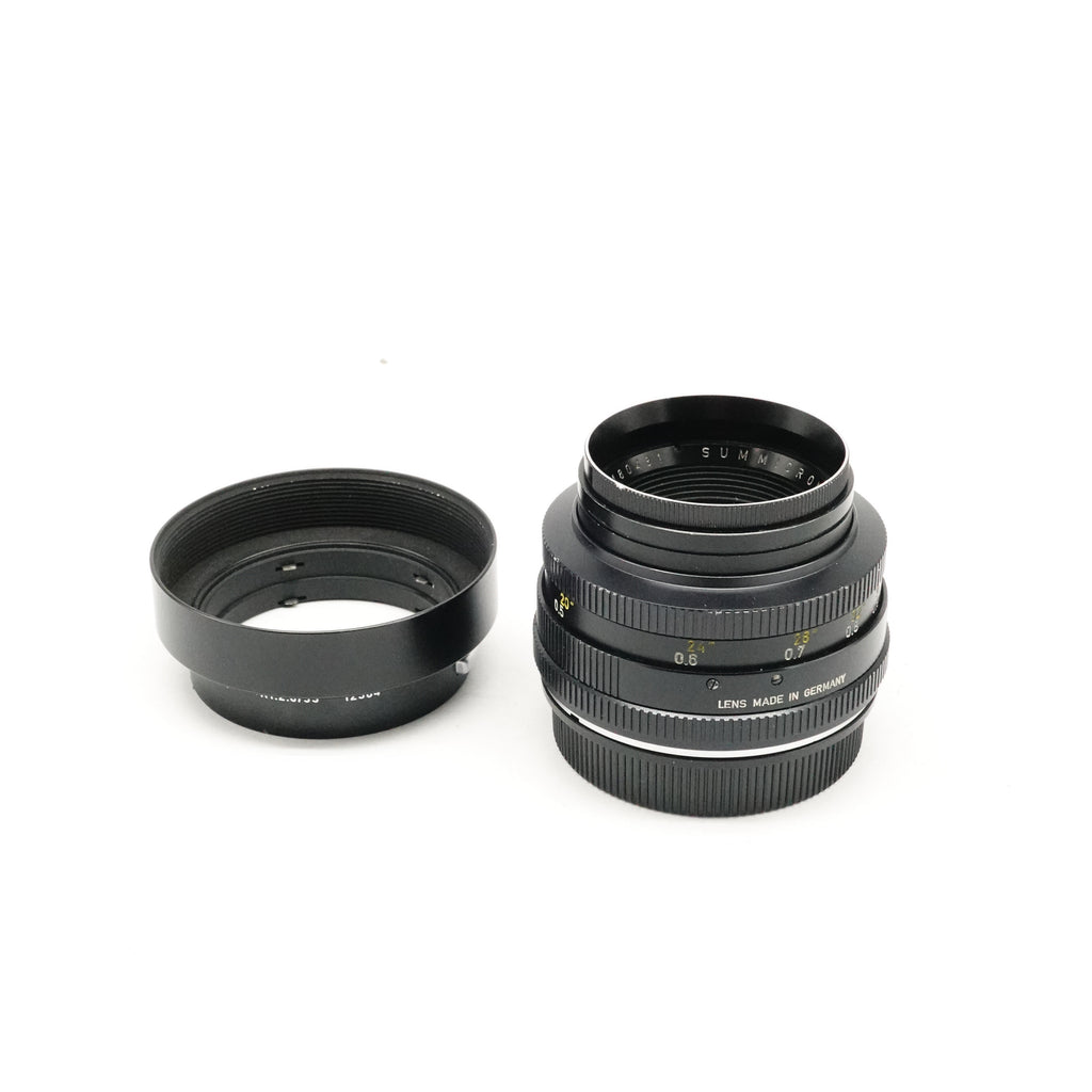 Pre-Owned Leica R 50mm f/2 Summicron Two Cam Lens, Year 1966 Version 1 - Model 11228 With Hood, Rear Cap, Series 6 Retaining ring SN: 2180481 (Second Hand)