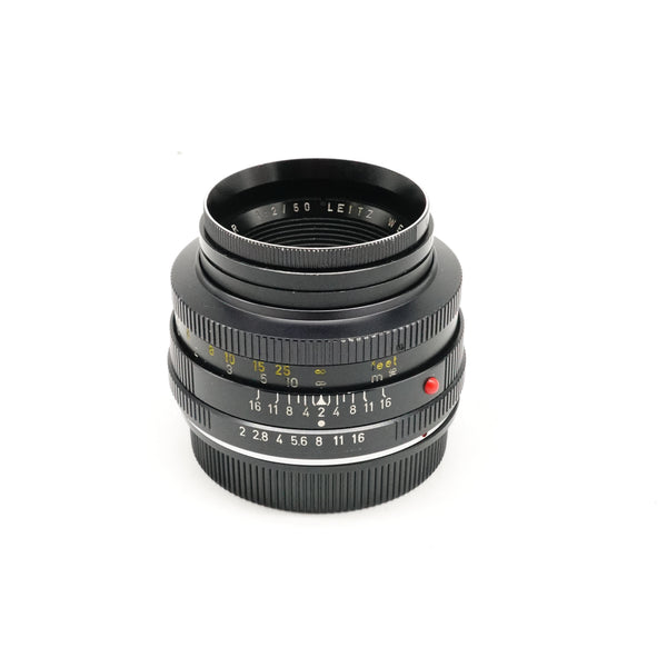 Pre-Owned Leica R 50mm f/2 Summicron Two Cam Lens, Year 1966 Version 1 - Model 11228 With Hood, Rear Cap, Series 6 Retaining ring SN: 2180481 (Second Hand)