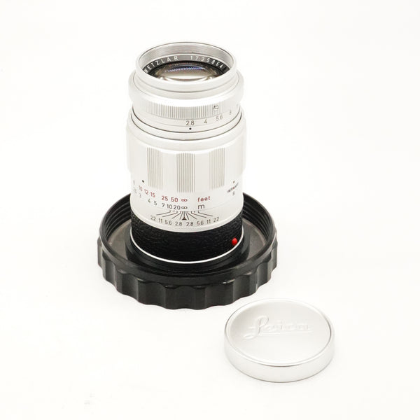 Pre-Owned Leica M 90mm f/2.8 Elmarit Leitz Wetzlar Silver Chrome Lens 1735854 With Container, Front Cap SN: 1735854 (Second Hand)