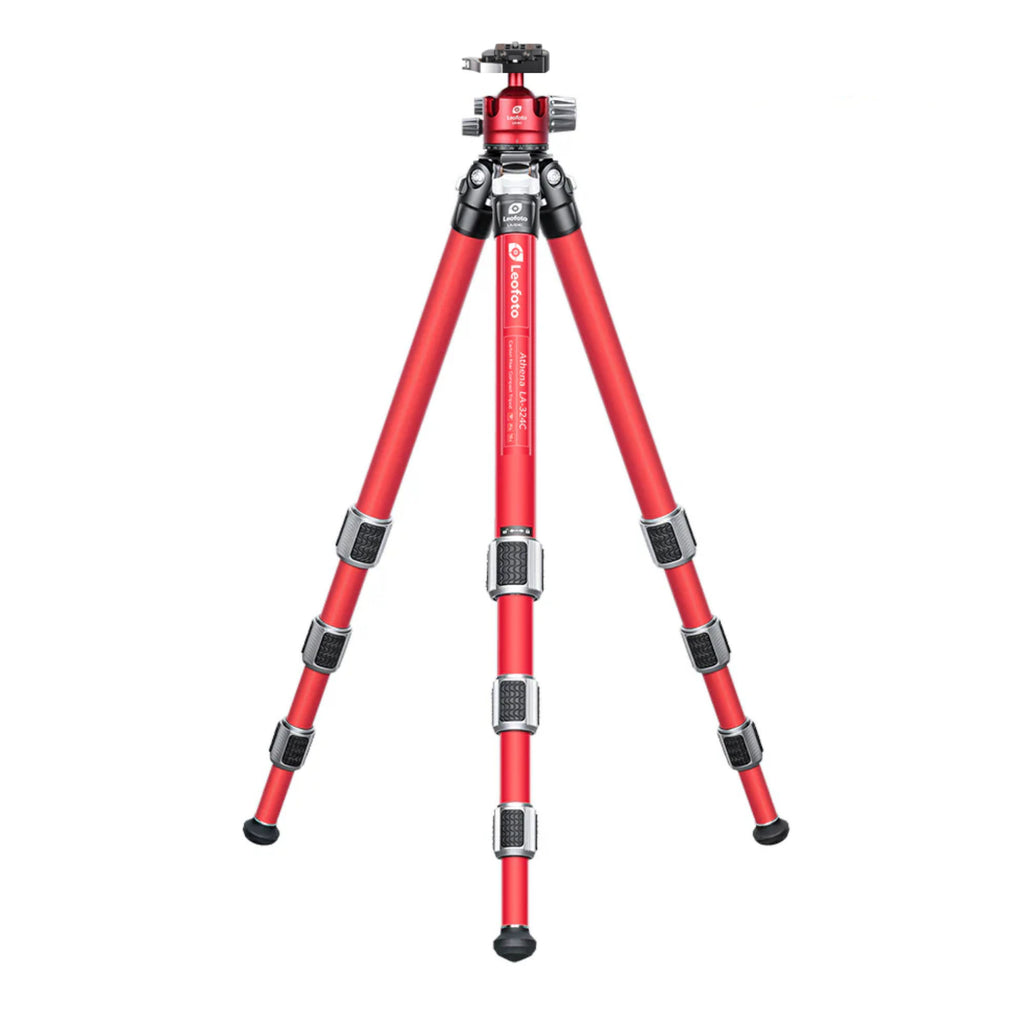 Leofoto LA-324C Athena Series 4 Section Water Resistant Carbon Fibre Tripod with Red LH-40LR (Lever Release) Ball Head