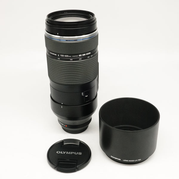Pre-Owned OM System M.ZUIKO Digital ED 100-400mm f/5-6.3 IS Lens Black With F&R Caps, Hood, Tripod Collar SN: 351514184 (Second Hand)