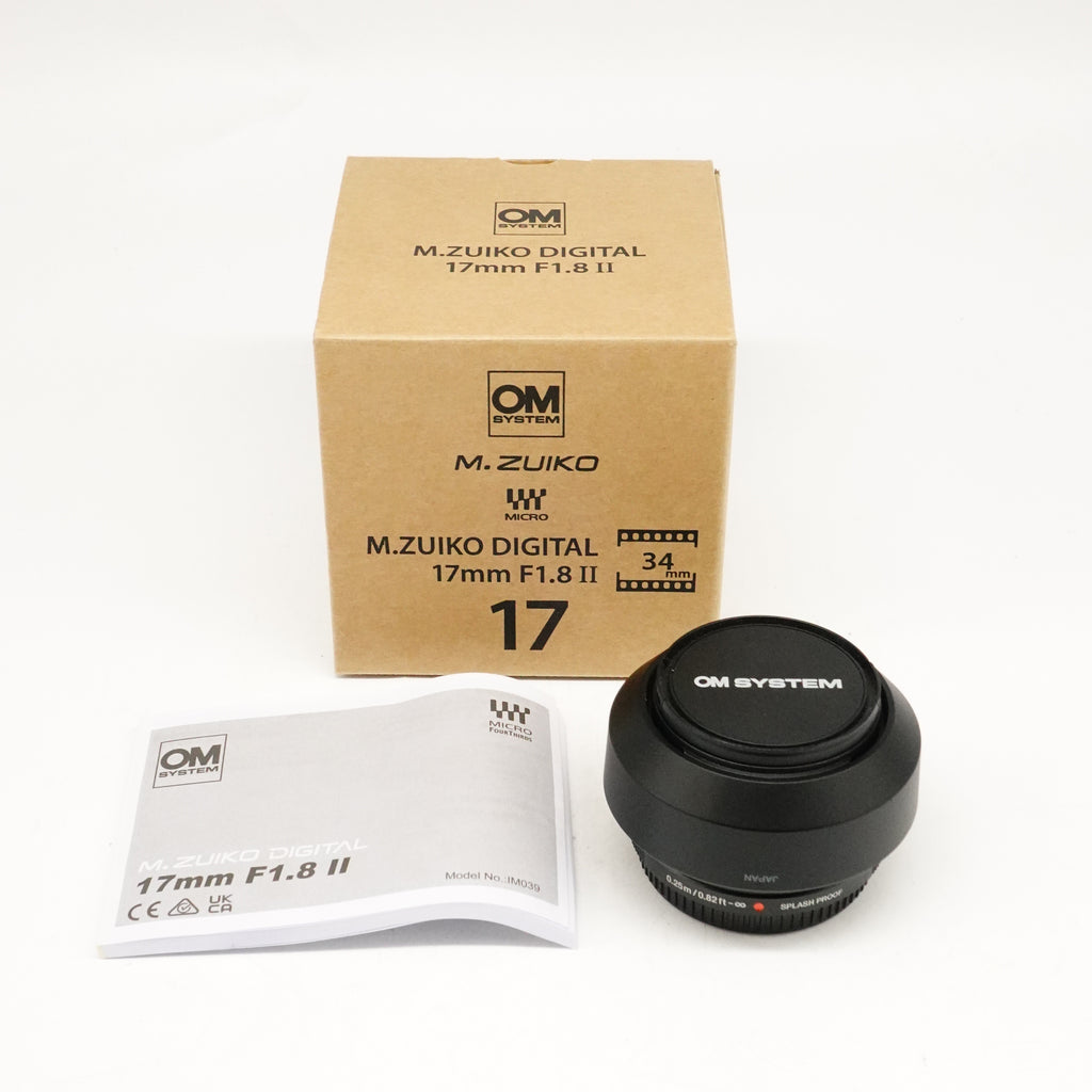 Pre-Owned OM system M.Zuiko Digital ED 17mm f/1.8 II Lens (Black) With Box, Front & Rear Caps, Hood & Manual  SN: A0FA05292 (Second Hand)