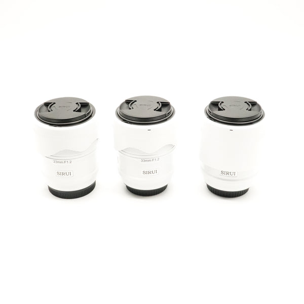 Pre-Owned Sirui Sniper 3 Lens Kit f/1.2 33mm, 23mm, 56mm For Sony E Mount With Protective Case SN: 40203819, 40105311, 40105340 (Second Hand)