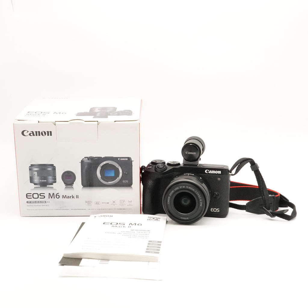 Pre-Owned Canon EOSM6II With EF-M 15-45 F3.5-6.3 &, Box, Charger, Viewfinder Manuals SN: 885040000101 / 793208005088 (Second Hand)