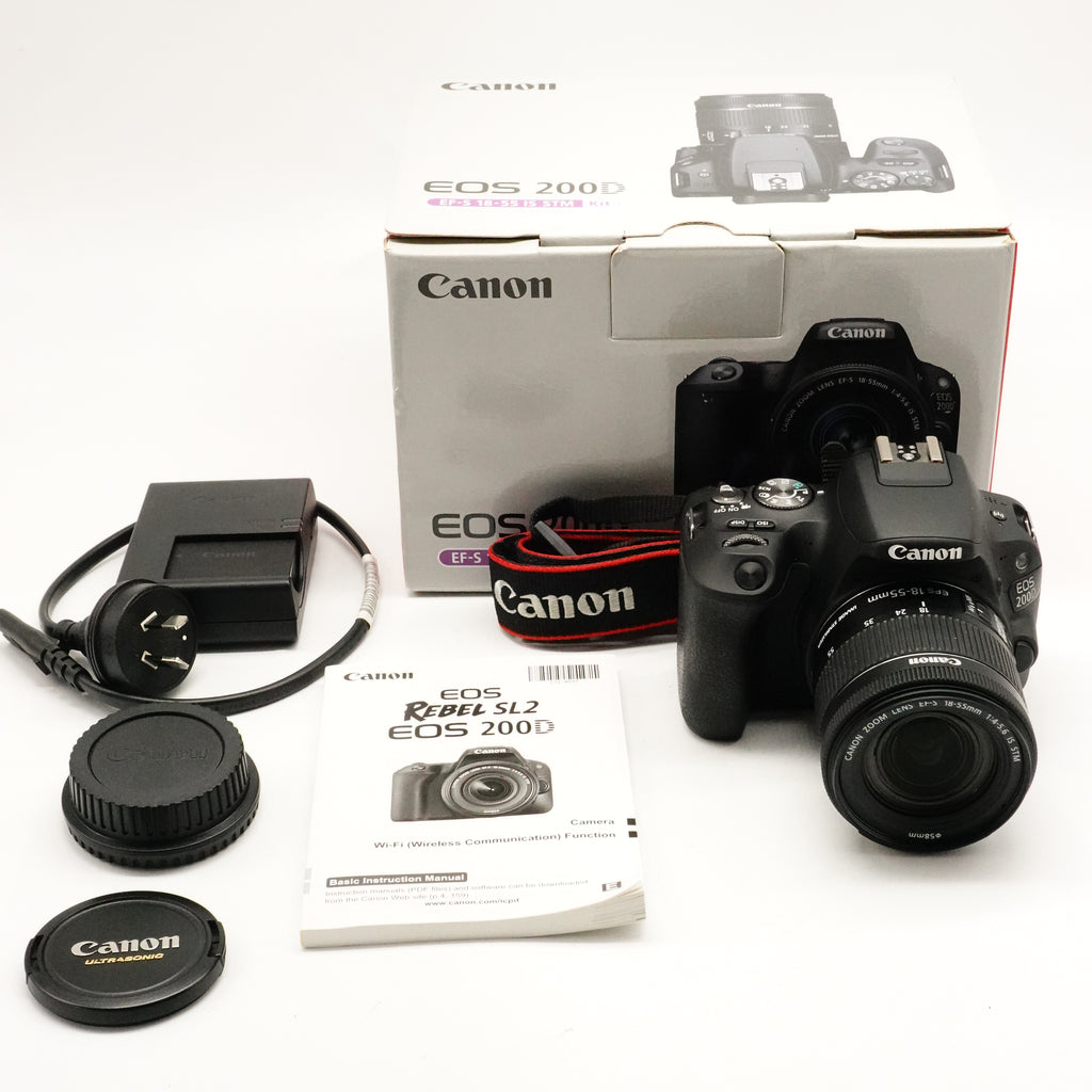 Pre-Owned Canon EOS 200D Body + 18-55mm Lens, Charger, Box, & Manual 155072045086 (Second Hand)