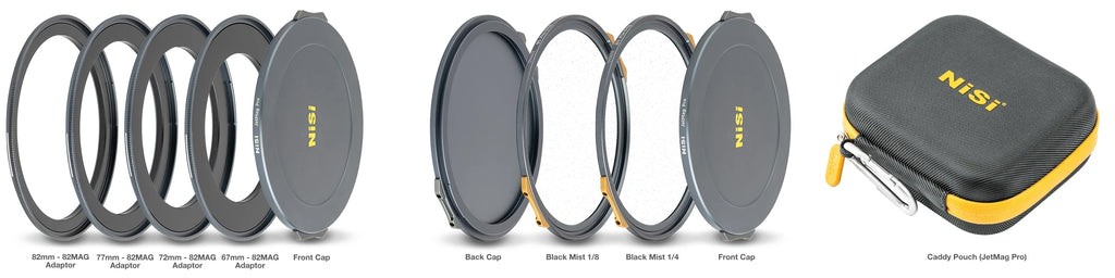 NiSi JetMag Pro Black Mist Kit 82MAG Magnetic Filter Kit (Black Mist 1/4, Black Mist 1/8, 67mm/72mm/77mm/82mm Adaptors, Two Front Caps,  Back Cap, Caddy Pouch)
