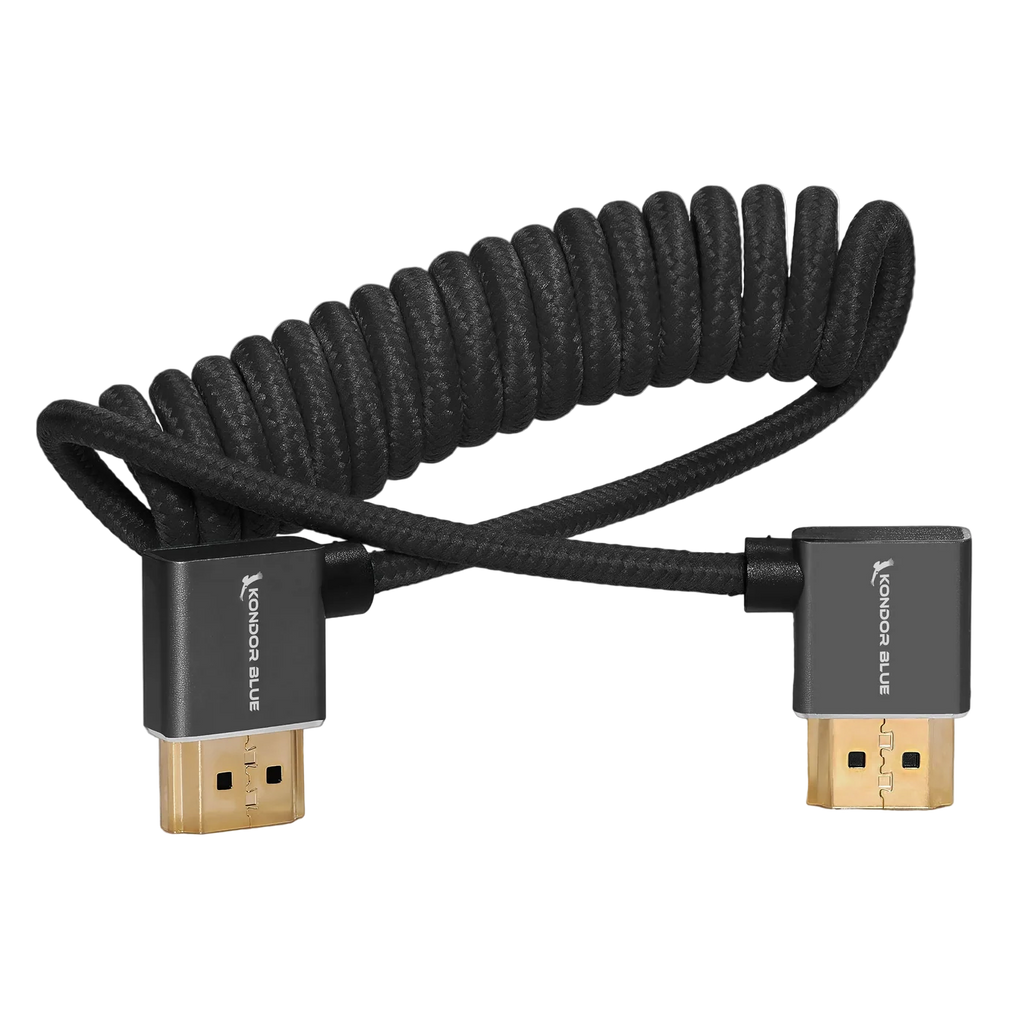 Kondor Blue Right Angle Full HDMI Cable Braided Coiled 12''