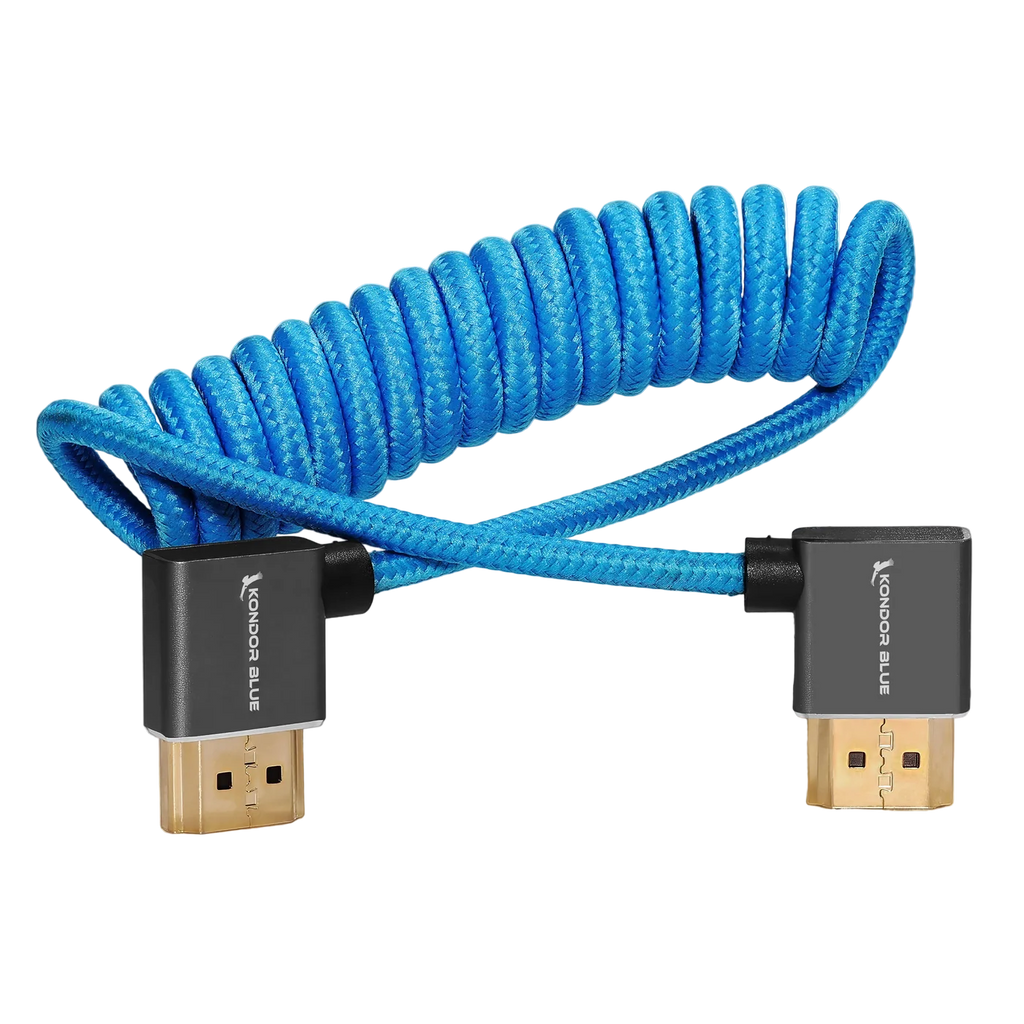 Kondor Blue Right Angle Full HDMI Cable Braided Coiled 12''