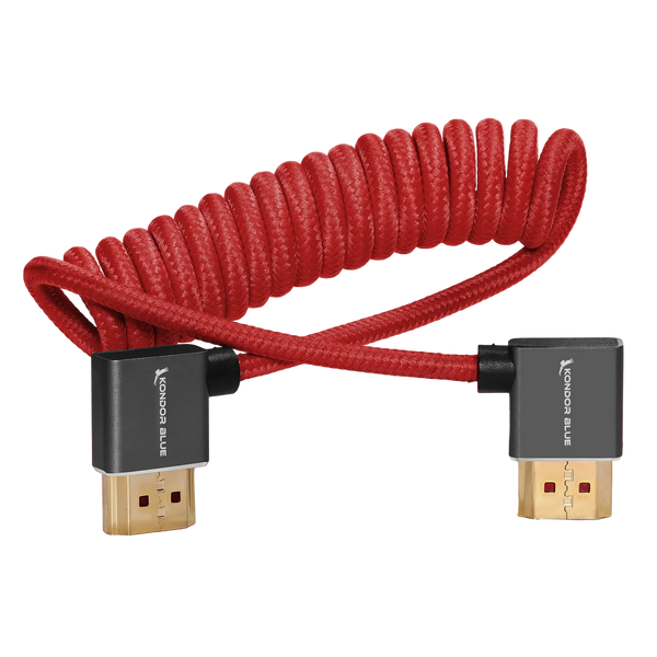 Kondor Blue Right Angle Full HDMI Cable Braided Coiled 12''