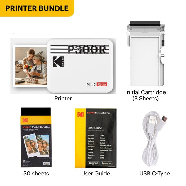 Kodak Instant Printer Mini 3 Retro Cartridge Bundle - Yellow