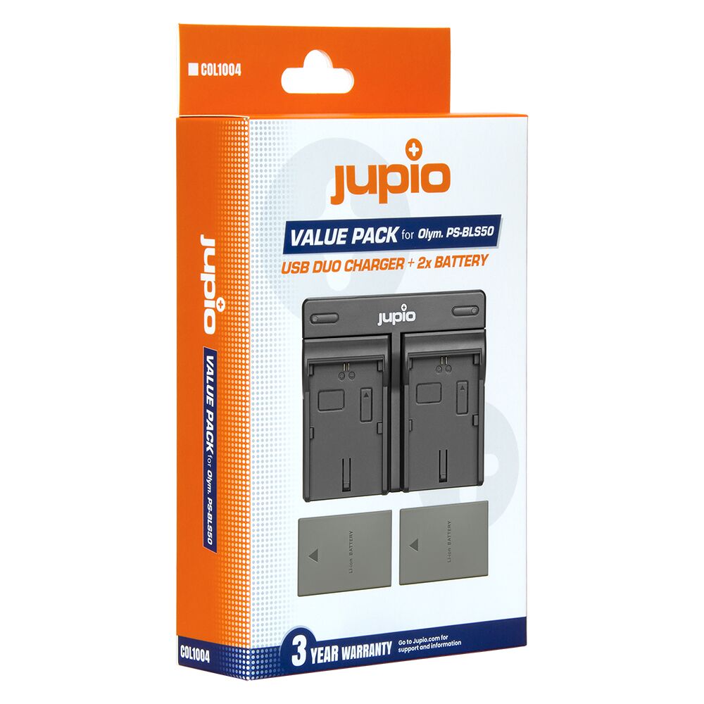 Jupio Olympus Value Pack: 2 x PS-BLS5/PS-BLS50 Batteries & Dual Charger
