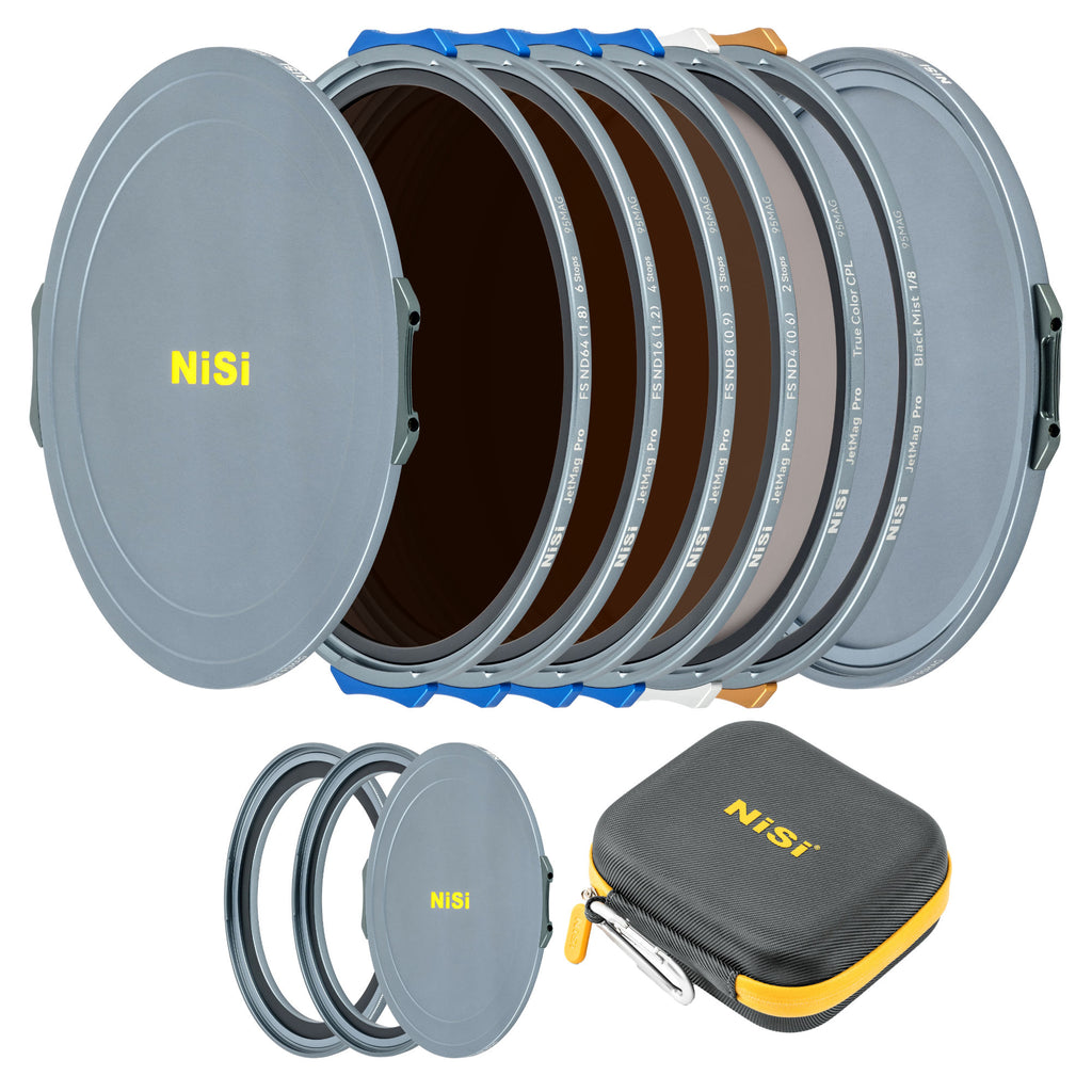 NiSi JetMag Pro Cinema Kit 95MAG Magnetic Filter Kit (FS ND 2 Stop, FS ND 3 Stop, FS ND 4 Stop, FS ND 6 Stop, TC CPL, Black Mist 1/8, 86mm/95mm Adaptors, Two Front Caps,  Back Cap, Caddy Pouch)