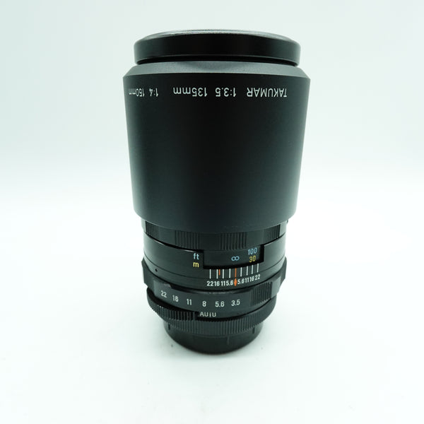 Pre Owned Pentax 135mm f3.5 Takumar W/ Hood, Caps, Pouch SN: 6001035