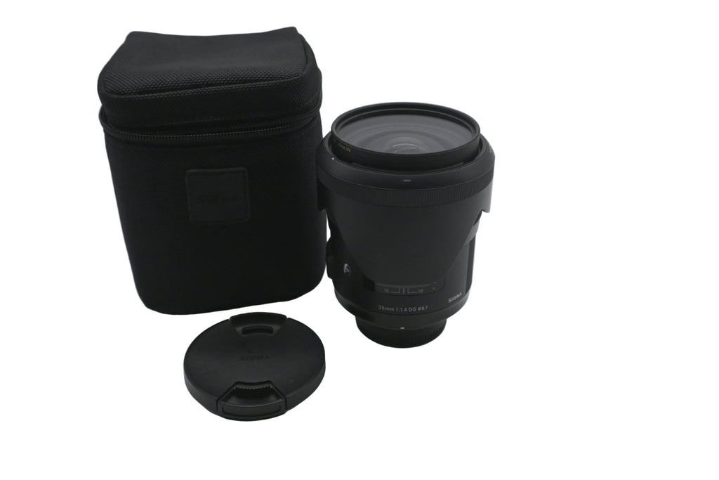 Pre Owned Sigma 35mm f/1.4 DG for Nikon W/ Caps & Hood SN: 51527479