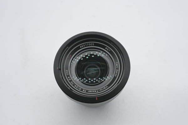 Pre Owned Sony Vario-Tessar T* FE 24-70mm F4 ZA OSS W/ Caps, Bag, Hood SN: 46517505