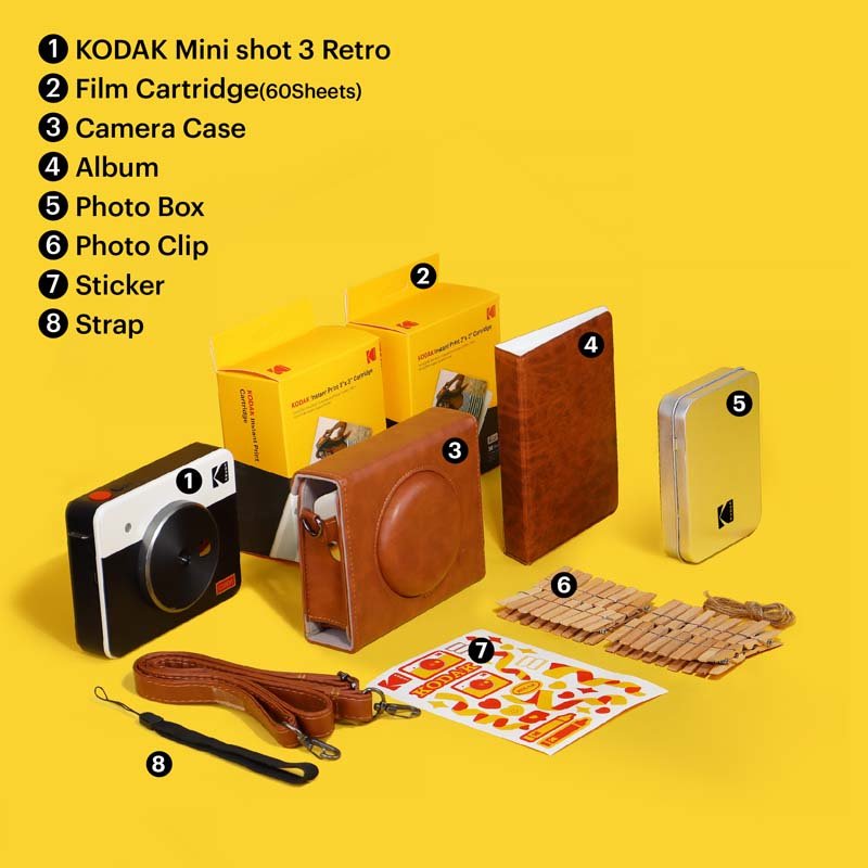 Kodak Mini Shot 3 Retro White Instant Camera and Printer Cartridge + Accessory Bundle