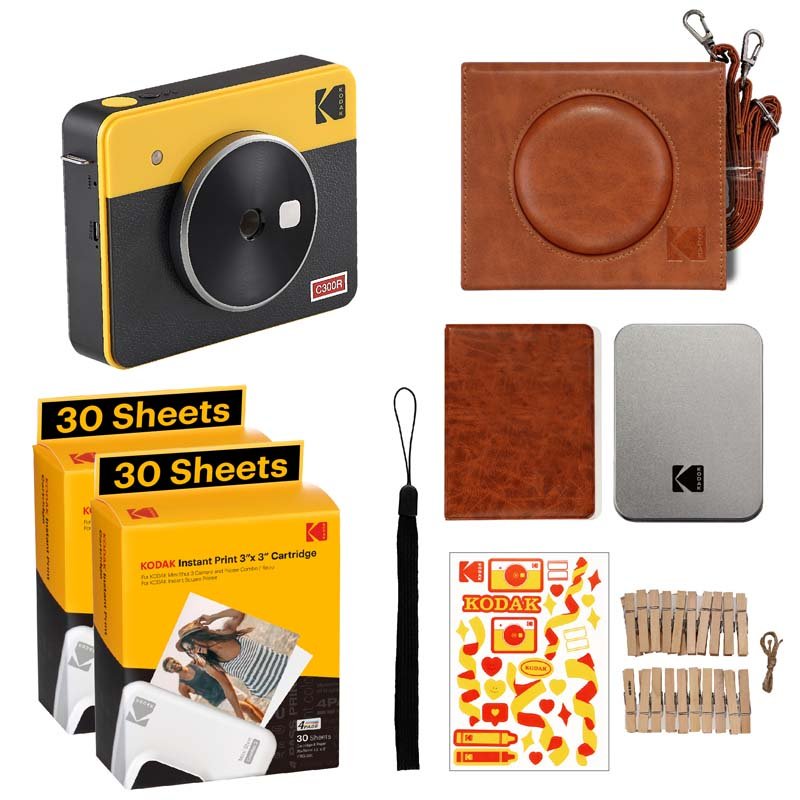 Kodak Mini Shot 3 Retro Yellow Instant Camera and Printer Cartridge + Accessory Bundle