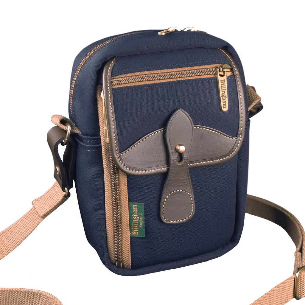 Billingham Airline Stowaway Camera Bag - Navy Canvas / Chocolate Leather