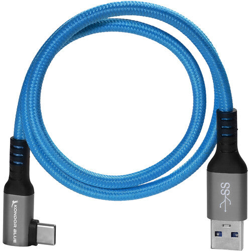 Kondor Blue USB A To USB C Right Angle High Speed Data And Power Cable 3A 60W 5G