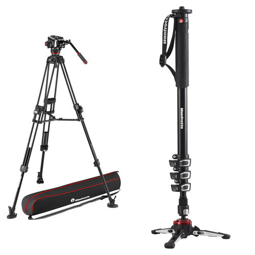 Manfrotto 504X Fluid Video Head + Twin Aluminium Tripod + XPRO Aluminium 4-Section Monopod