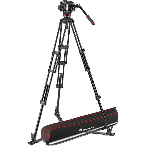 Manfrotto 504X Fluid Video Head + Twin Leg Aluminium Tripod - Ground Spreader
