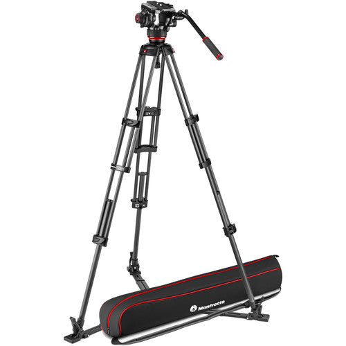 Manfrotto 504X Fluid Video Head + Twin Leg Carbon Fibre Tripod - Ground Spreader