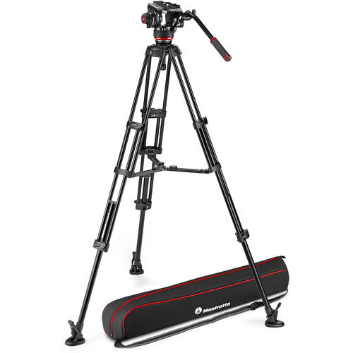 Manfrotto 504X Fluid Video Head + Twin Leg Aluminium Tripod - Middle Spreader
