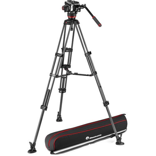 Manfrotto 504X Fluid Video Head + Twin Leg Carbon Fiber Tripod - Middle Spreader